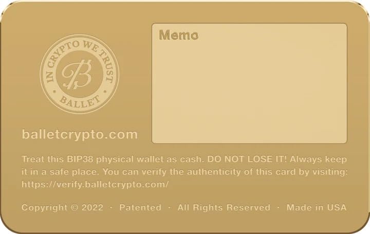 Ballet REAL Bitcoin - Tarjeta de almacenamiento en frío de acero in...