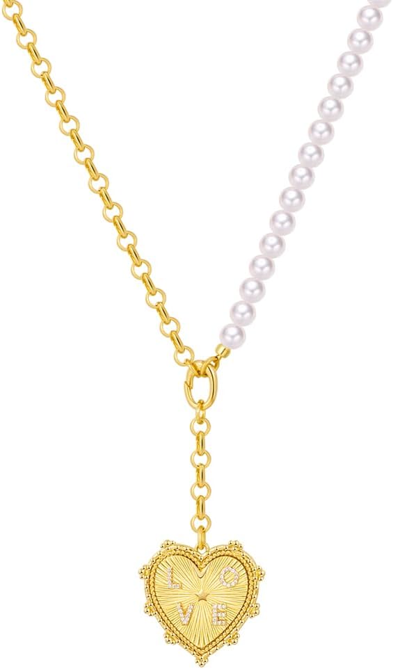 CLASSYZINT Collar con colgante de cabeza de león y moneda de corazó...