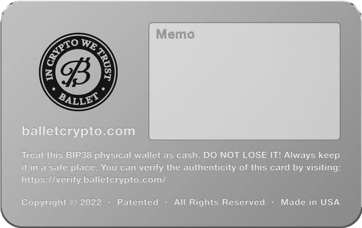 Ballet Bitcoin Hardware Wallet Card - Almacenamiento en frío sin co...