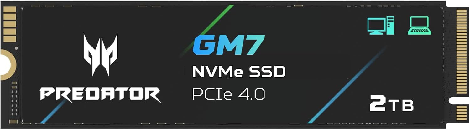 Acer Predator GM7 2TB SSD: M.2 2280 PCIe Gen 4 x4 NVMe 2.0, velocid...