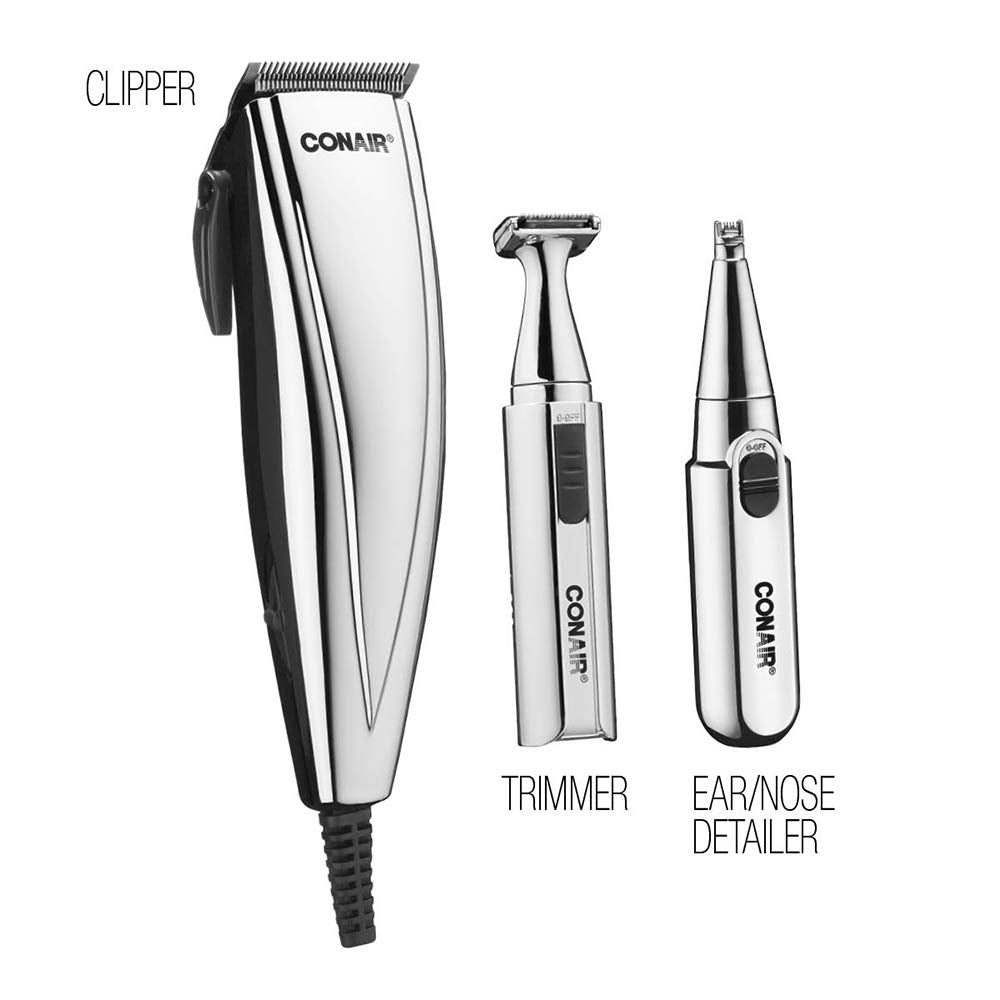 Conair MAN - Cortadora de pelo cromada 3 en 1 de 25 piezas, incluye...