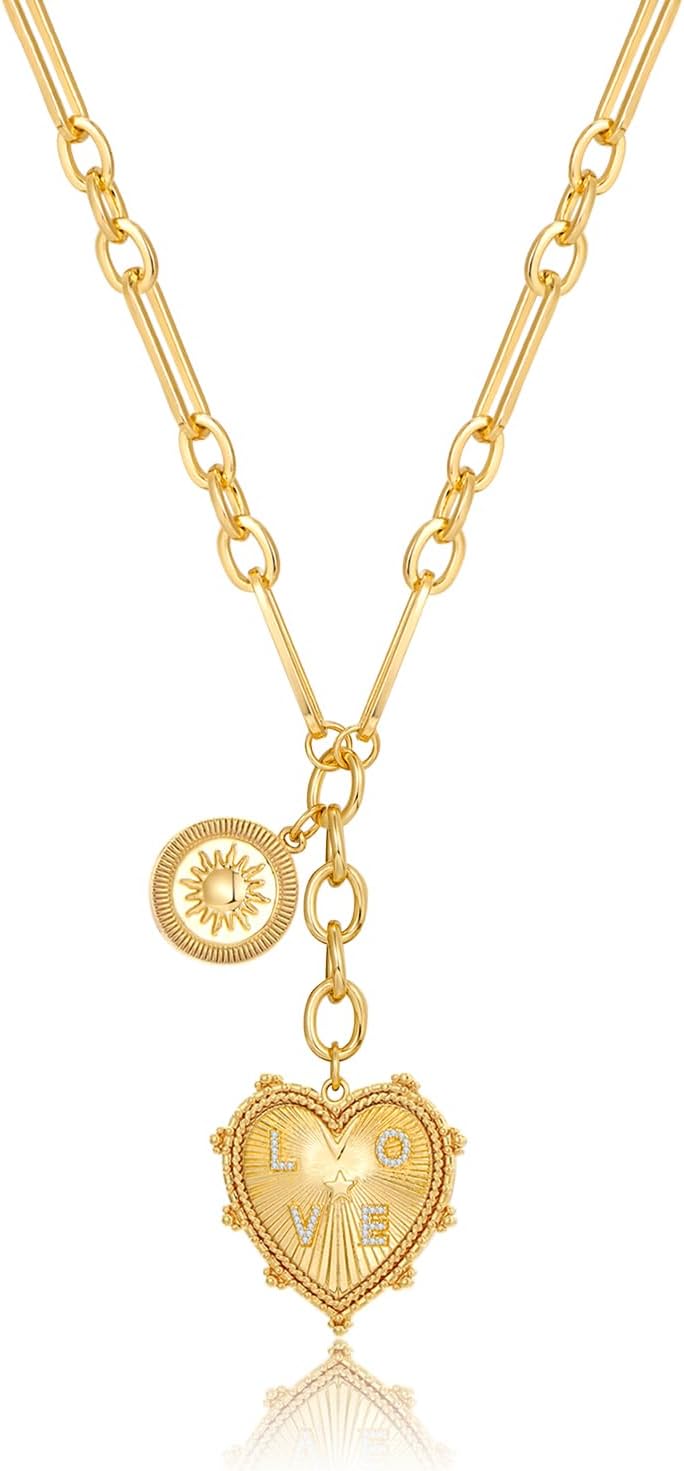 CLASSYZINT Collar con colgante de cabeza de león y moneda de corazó...