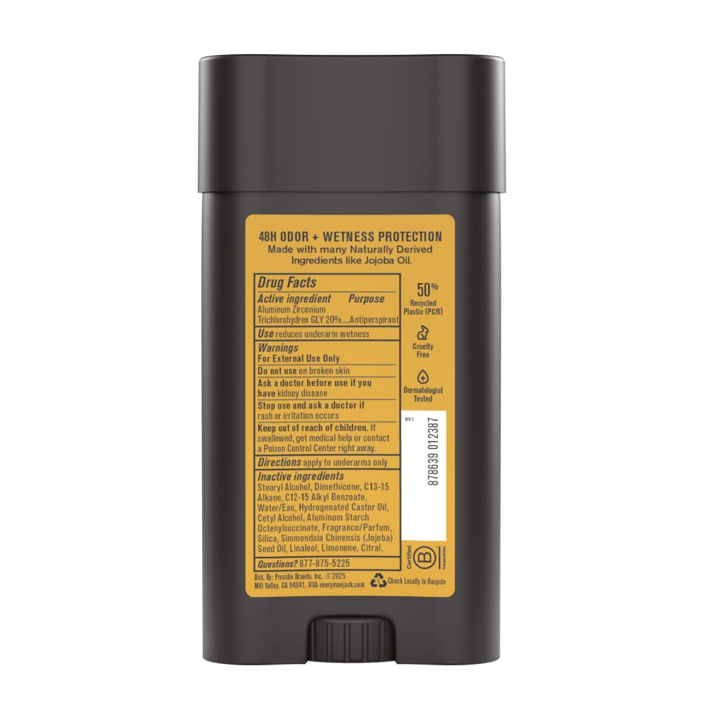 Every Man Jack Desodorante antiperspirante para hombre de ámbar + s...