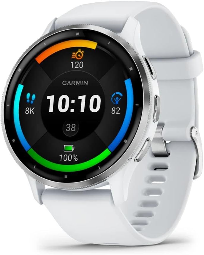 Garmin Venu 3 Bisel de acero inoxidable plateado de 1.4 pulgadas co...