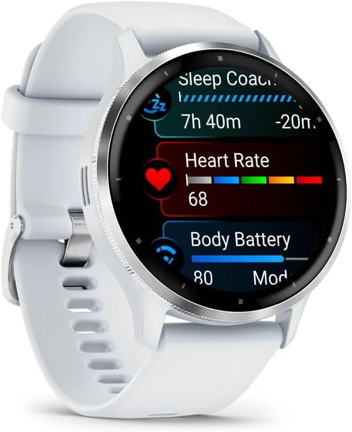 Garmin Venu 3 Bisel de acero inoxidable plateado de 1.4 pulgadas co...