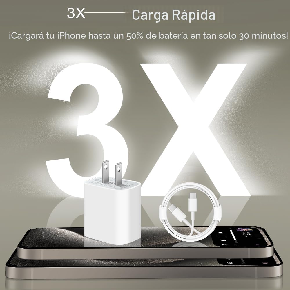 Cargador iPhone 17 16 15 Carga Rápida Paquete 3+3 Cargador de Pared...