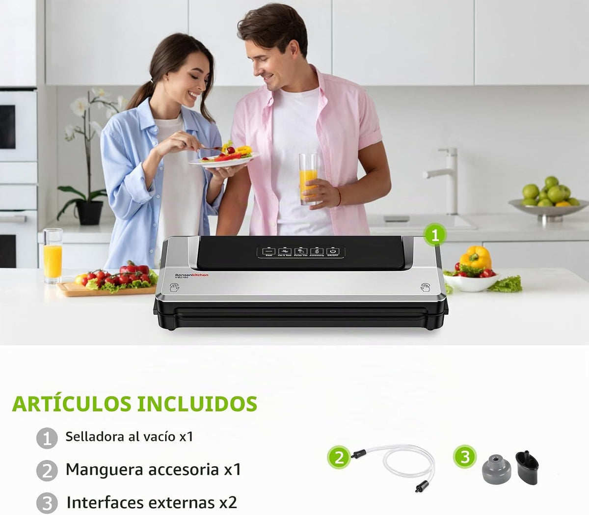 Bonsenkitchen - Máquina selladora al vacío, múltiples modos para la...