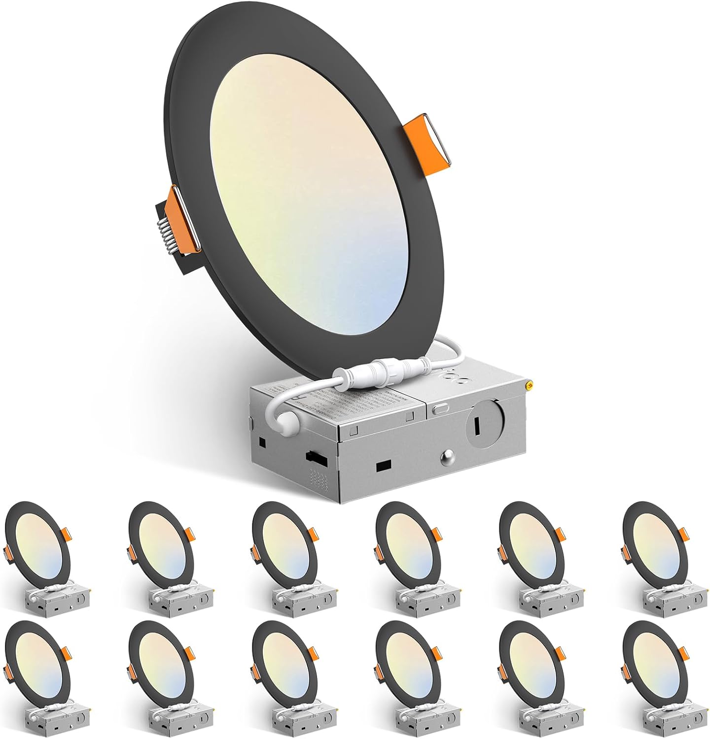 Amico Paquete de 12 luces LED empotrables ultrafinas de 6 pulgadas...