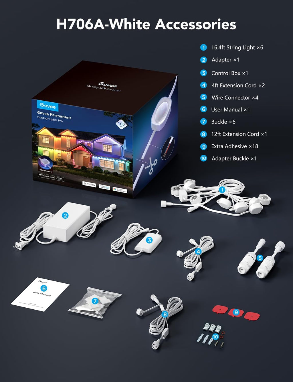 Govee Luces permanentes para exteriores Pro, 100 pies con 60 luces...