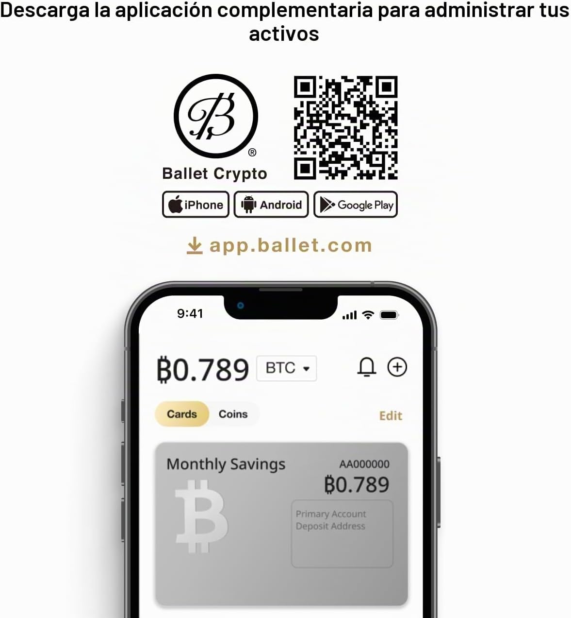 Ballet Bitcoin Hardware Wallet Card - Almacenamiento en frío sin co...