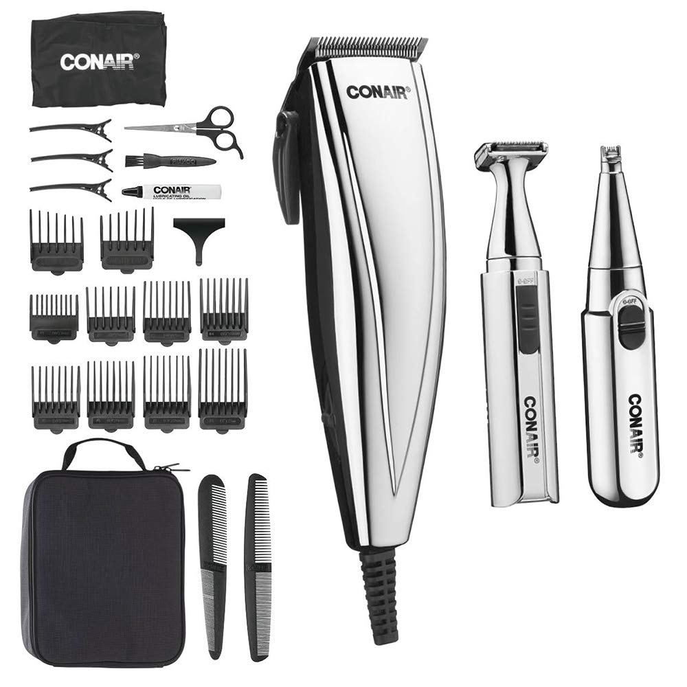 Conair MAN - Cortadora de pelo cromada 3 en 1 de 25 piezas, incluye...