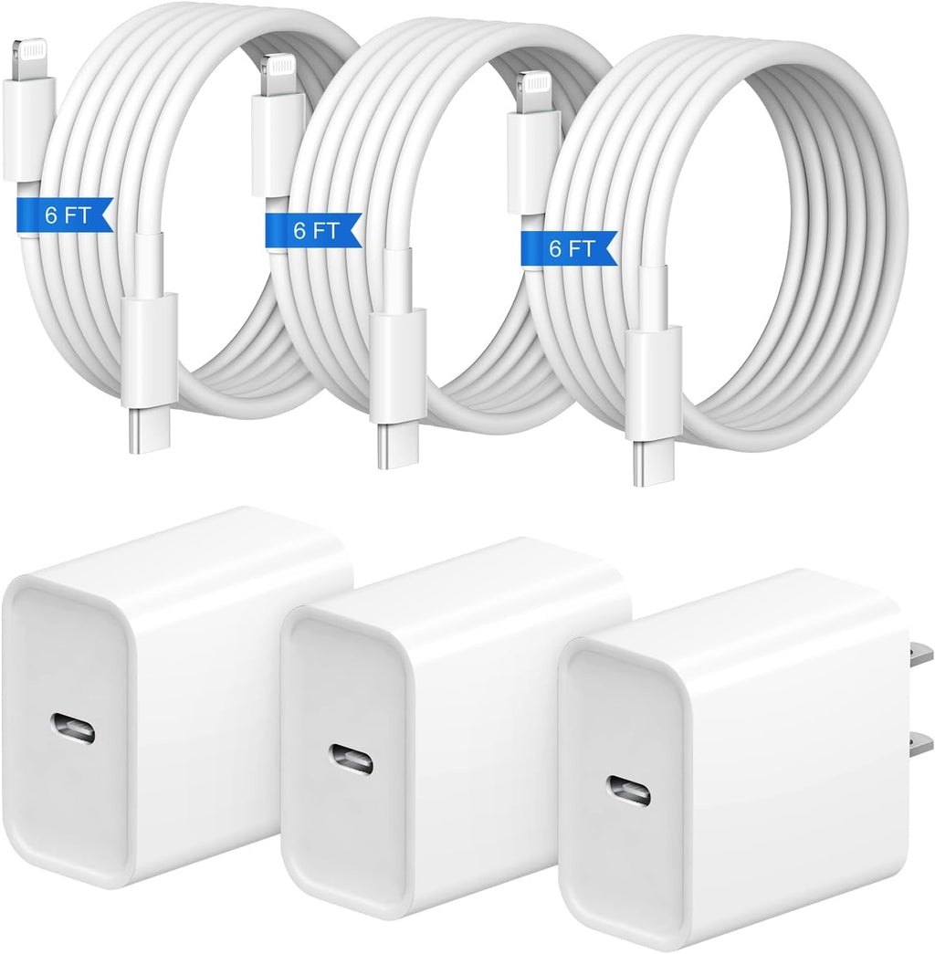 Cargador rápido para iPhone, 3+3 unidades, cargador de pared USB C...