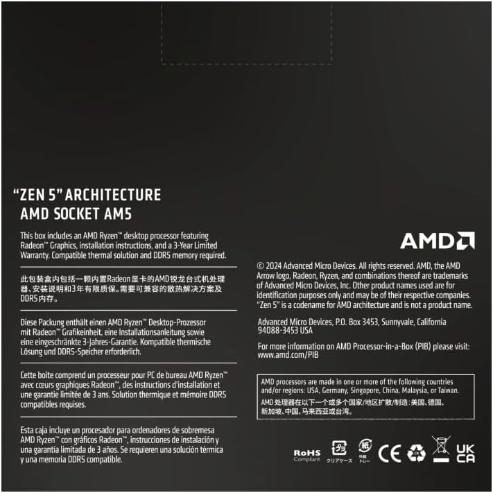 AMD Procesador de escritorio desbloqueado Ryzen™ 5 9600X de 6 núcle...
