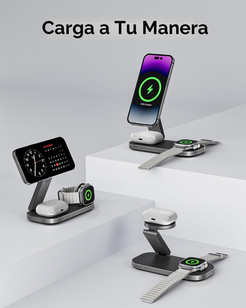 Estación de carga inalámbrica 3 en 1 para dispositivos Apple, sopor...