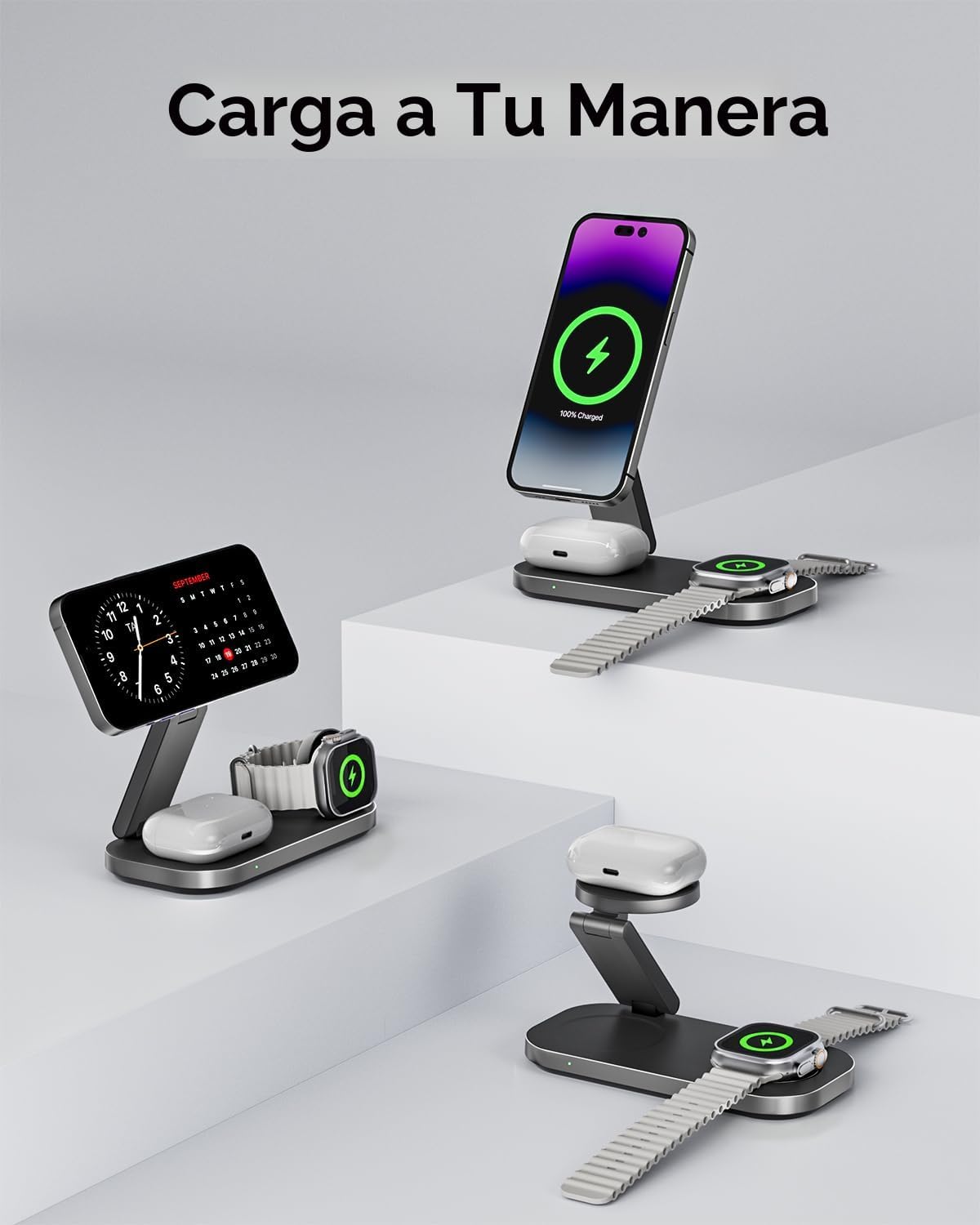 Estación de carga inalámbrica 3 en 1 para dispositivos Apple, sopor...