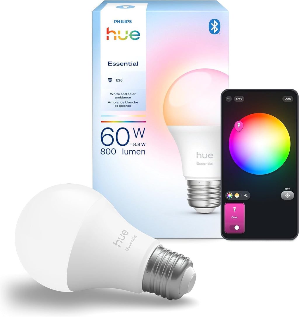 Philips Hue Essential - Bombilla LED inteligente A19, ambiente blan...