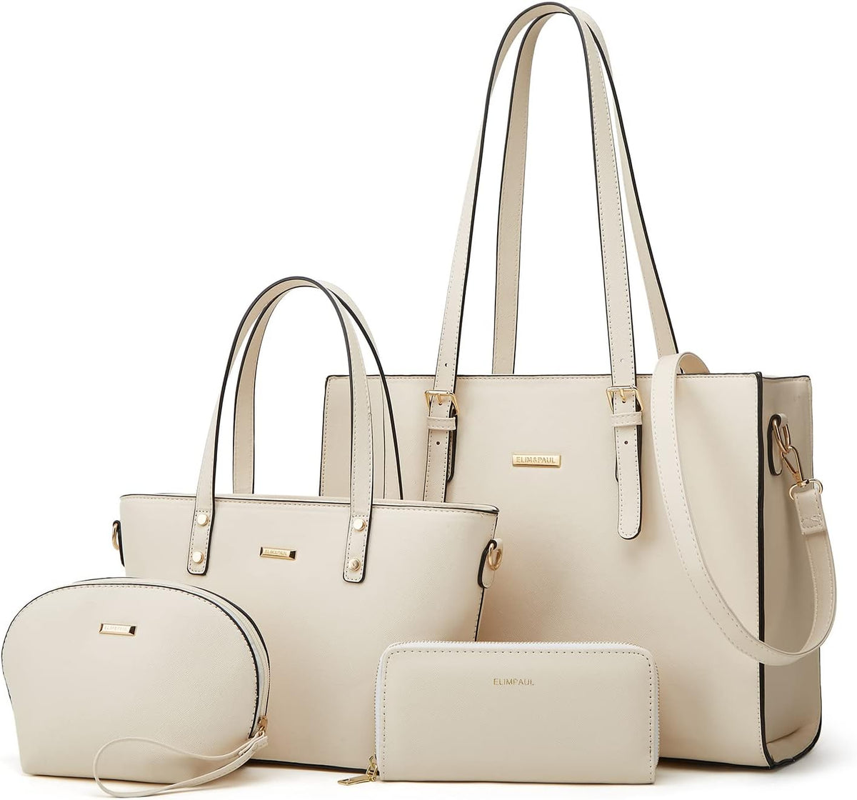 Juego de 4 bolsas modernos para mujer de cuero sintético: bolso tot...