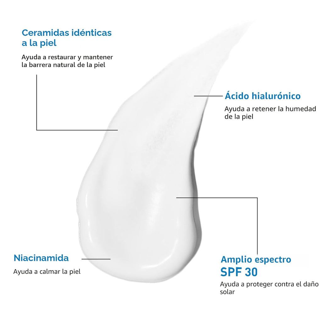 CeraVe AM Loción hidratante facial con SPF 30, hidratante facial si...