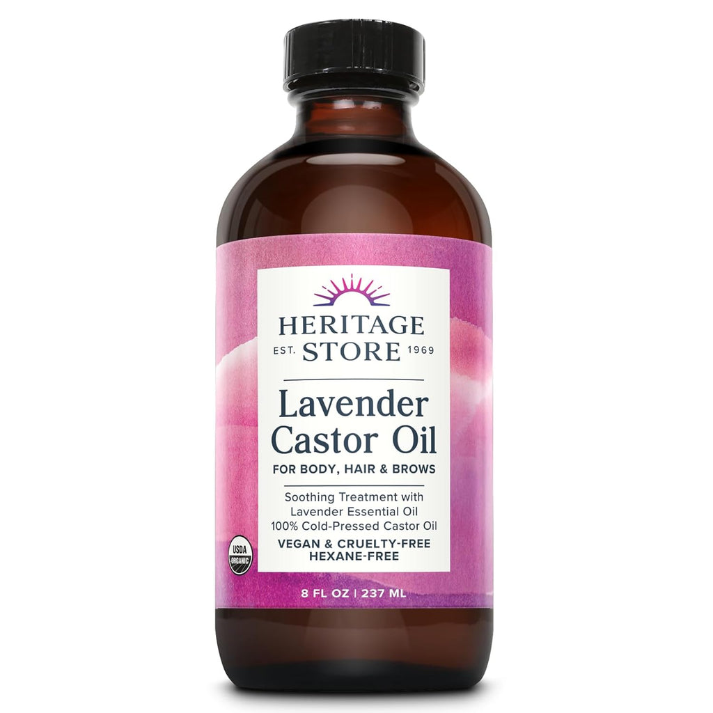 HERITAGE STORE Aceite de ricino de lavanda orgánico, tratamiento ca...