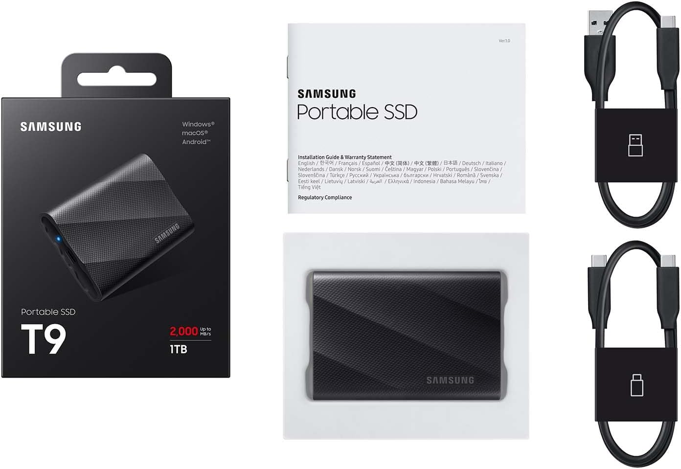 Samsung T9 - SSD portátil de 2 TB, USB 3.2 Gen 2x2, unidad de estad...