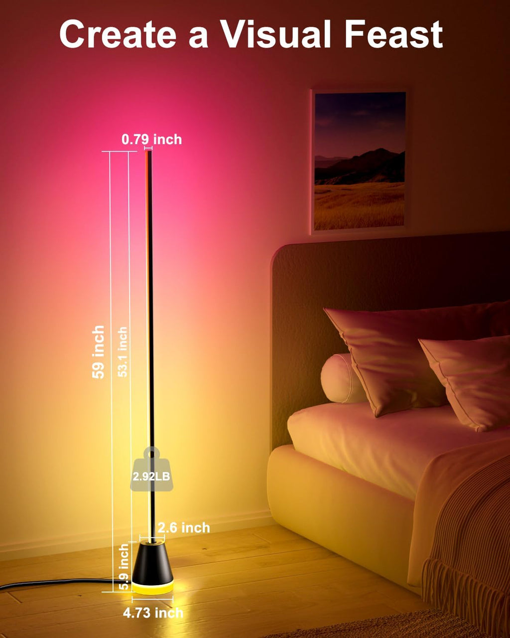 Keepsmile Lámpara de pie LED inteligente RGB, lámparas de pie altas...