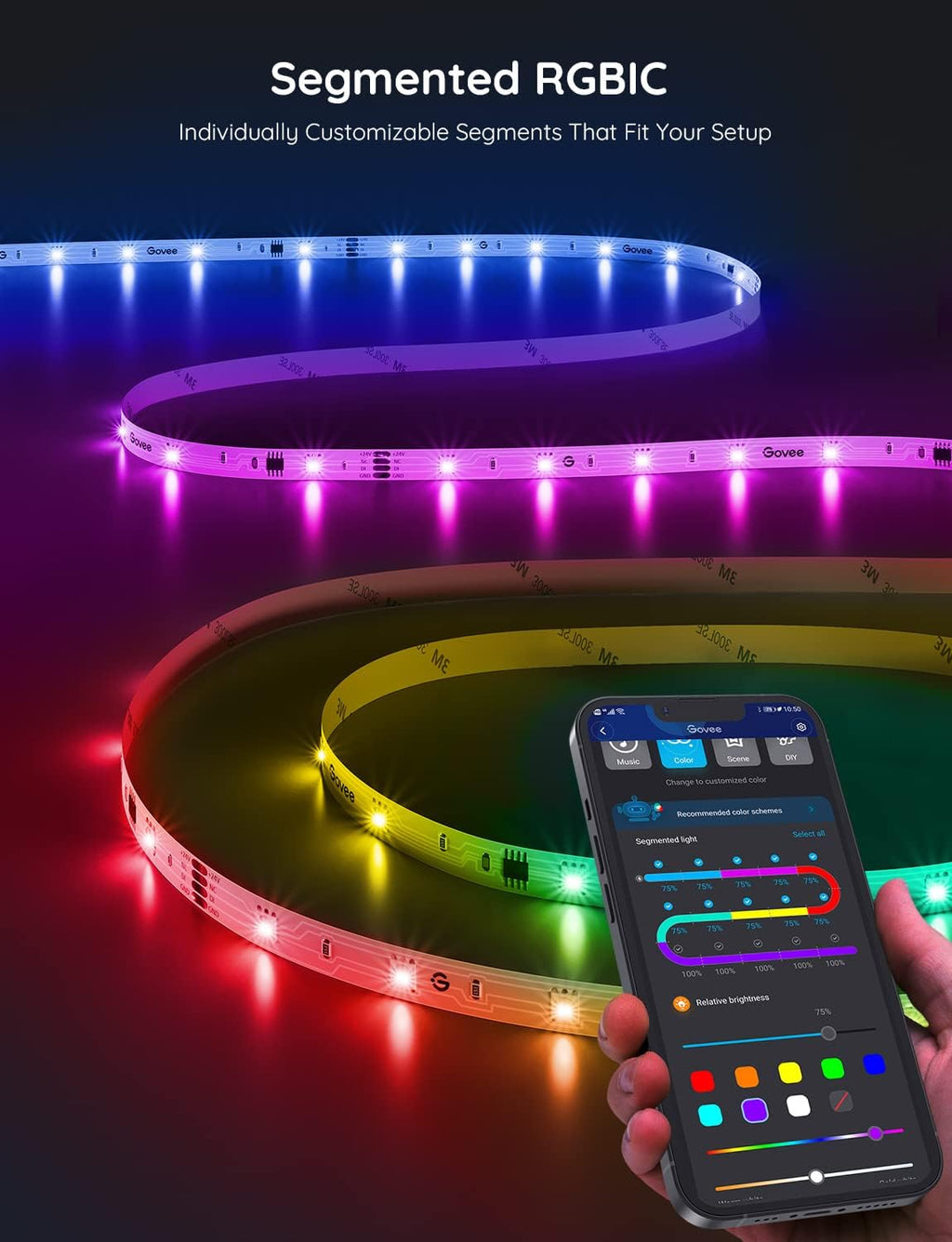 Govee Tira de luces LED RGBIC de 131.2 pies, luces LED inteligentes...