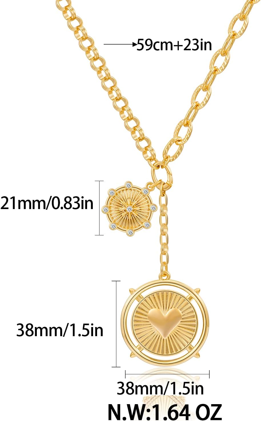 CLASSYZINT Collar con colgante de cabeza de león y moneda de corazó...
