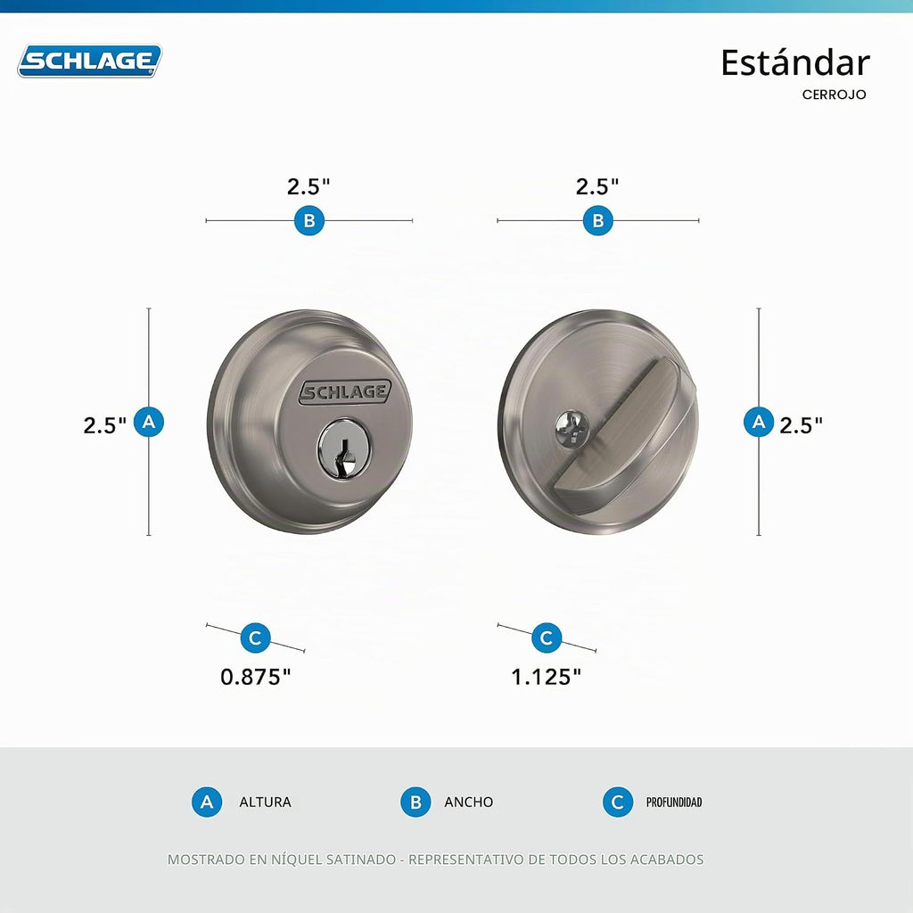 Cerrojo para puerta delantera de un solo cilindro Schlage, bronce e...