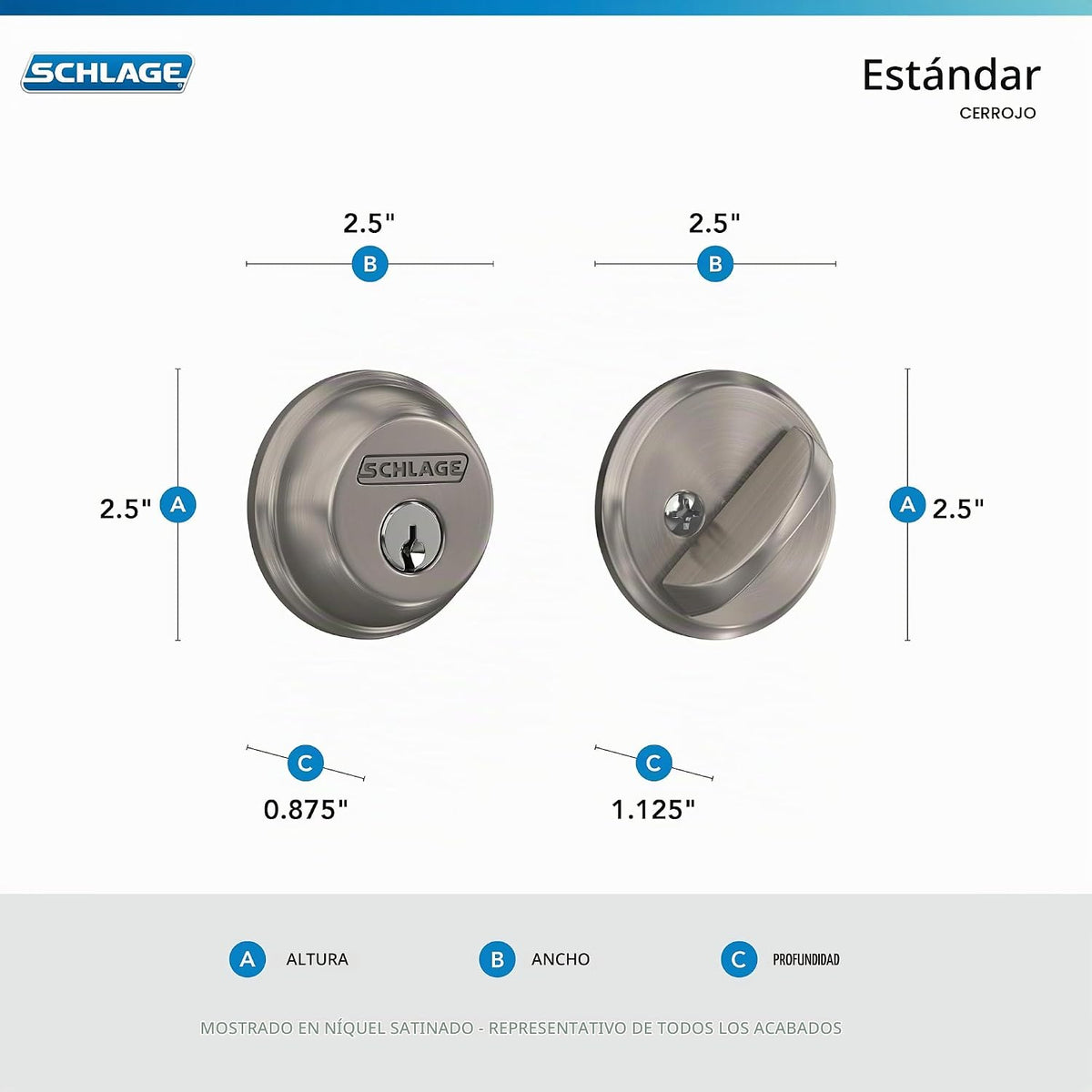 Cerrojo para puerta delantera de un solo cilindro Schlage, bronce e...