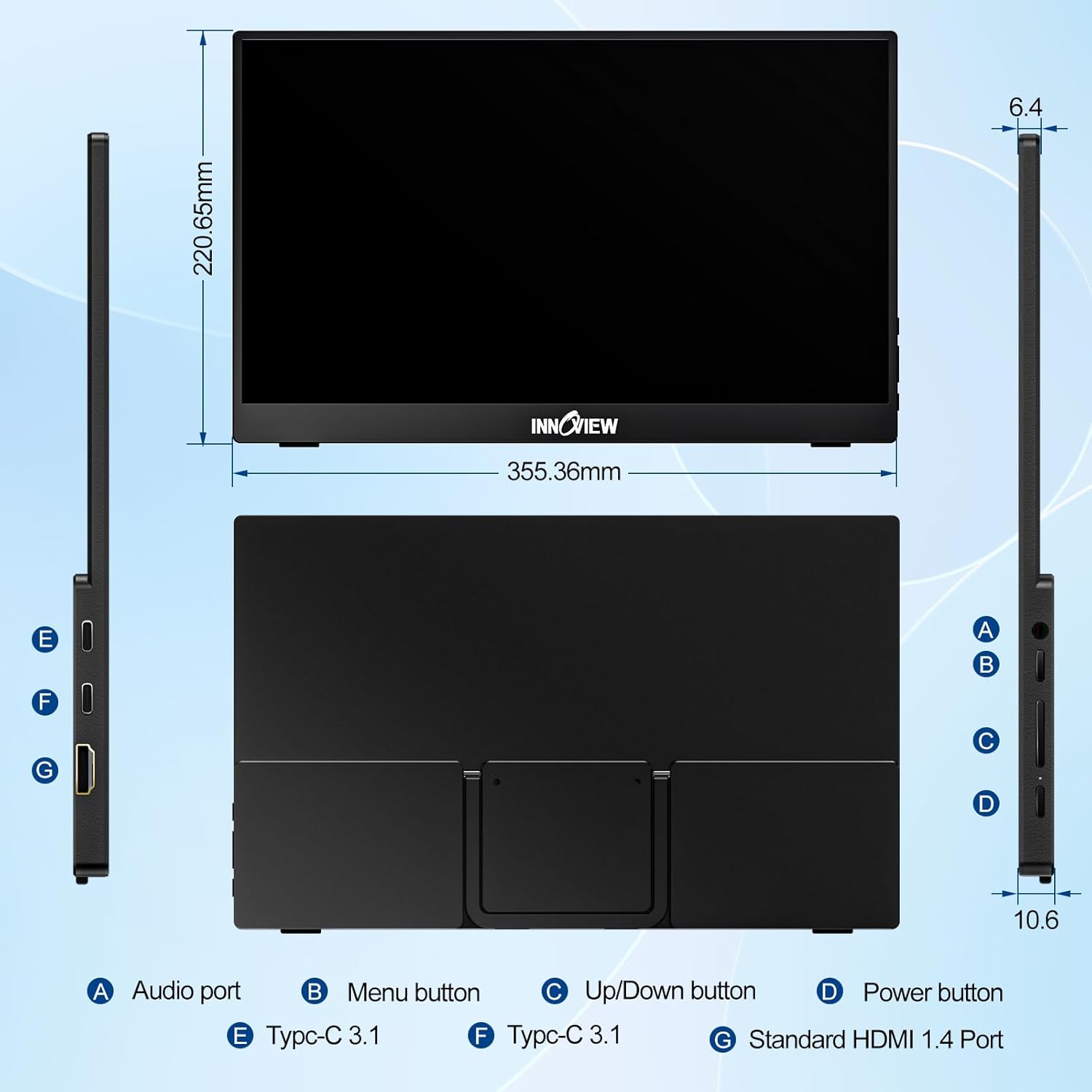 InnoView Monitor portátil de 15.6" 1080P para portátil con fund...