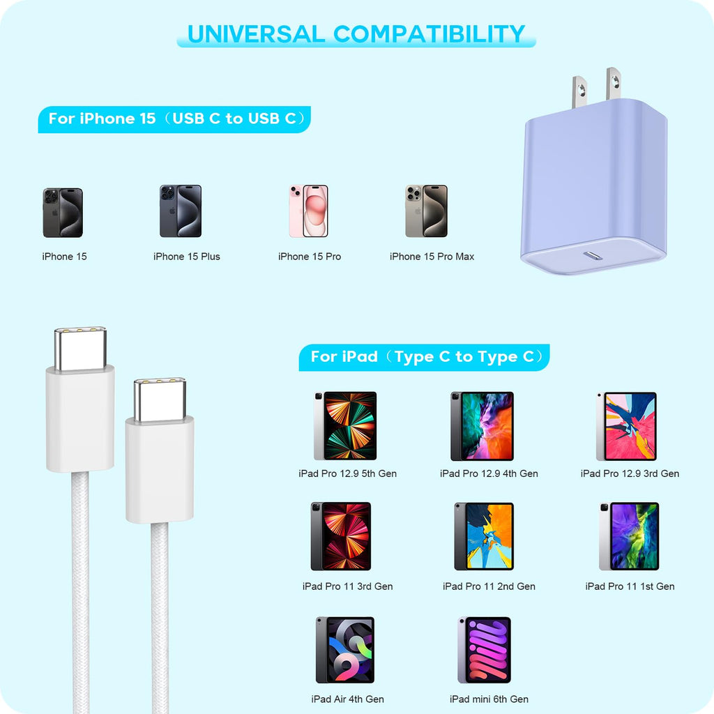 Cargador de Apple iPhone 17, 16, 15, carga rápida [certificado Appl...