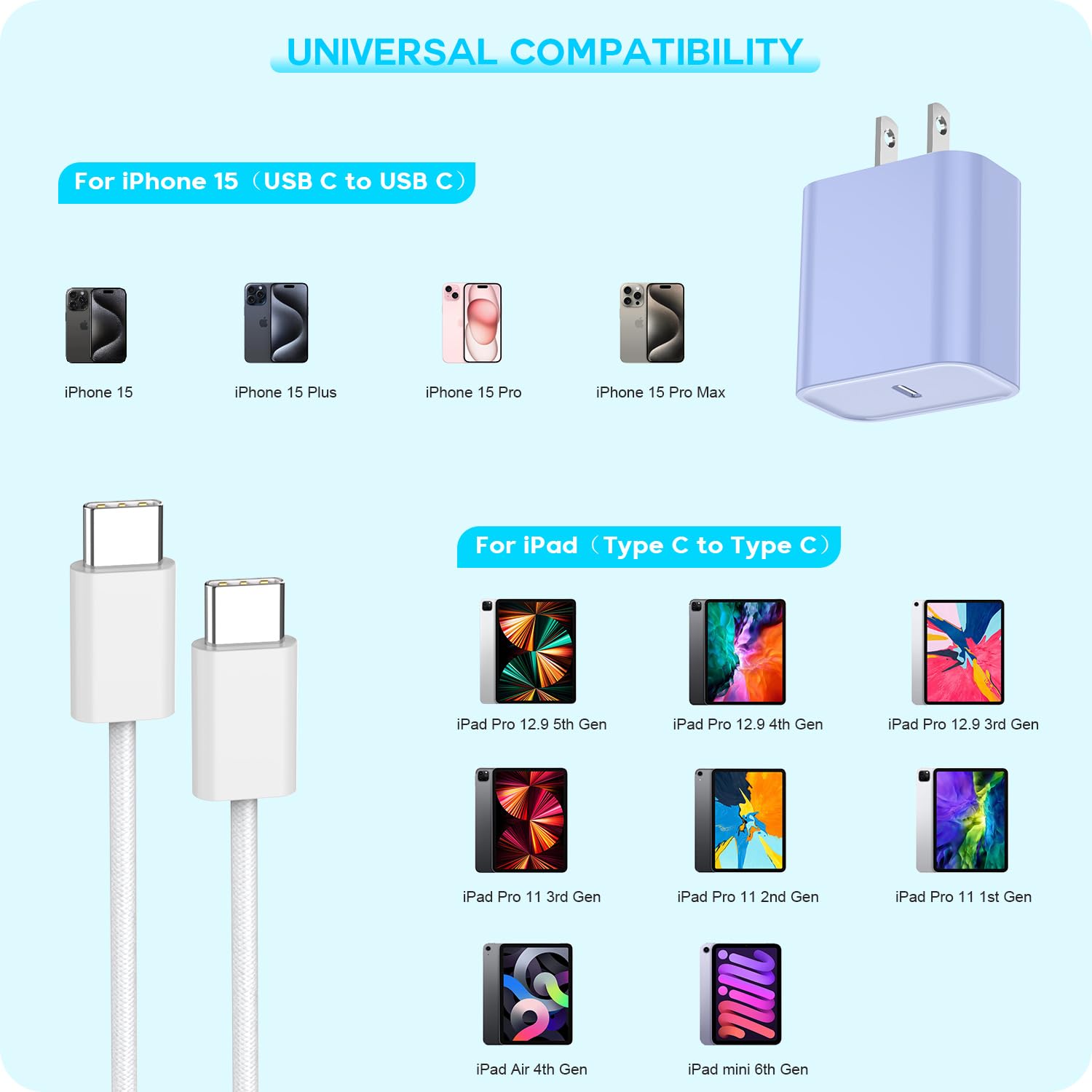 Cargador de Apple iPhone 17, 16, 15, carga rápida [certificado Appl...
