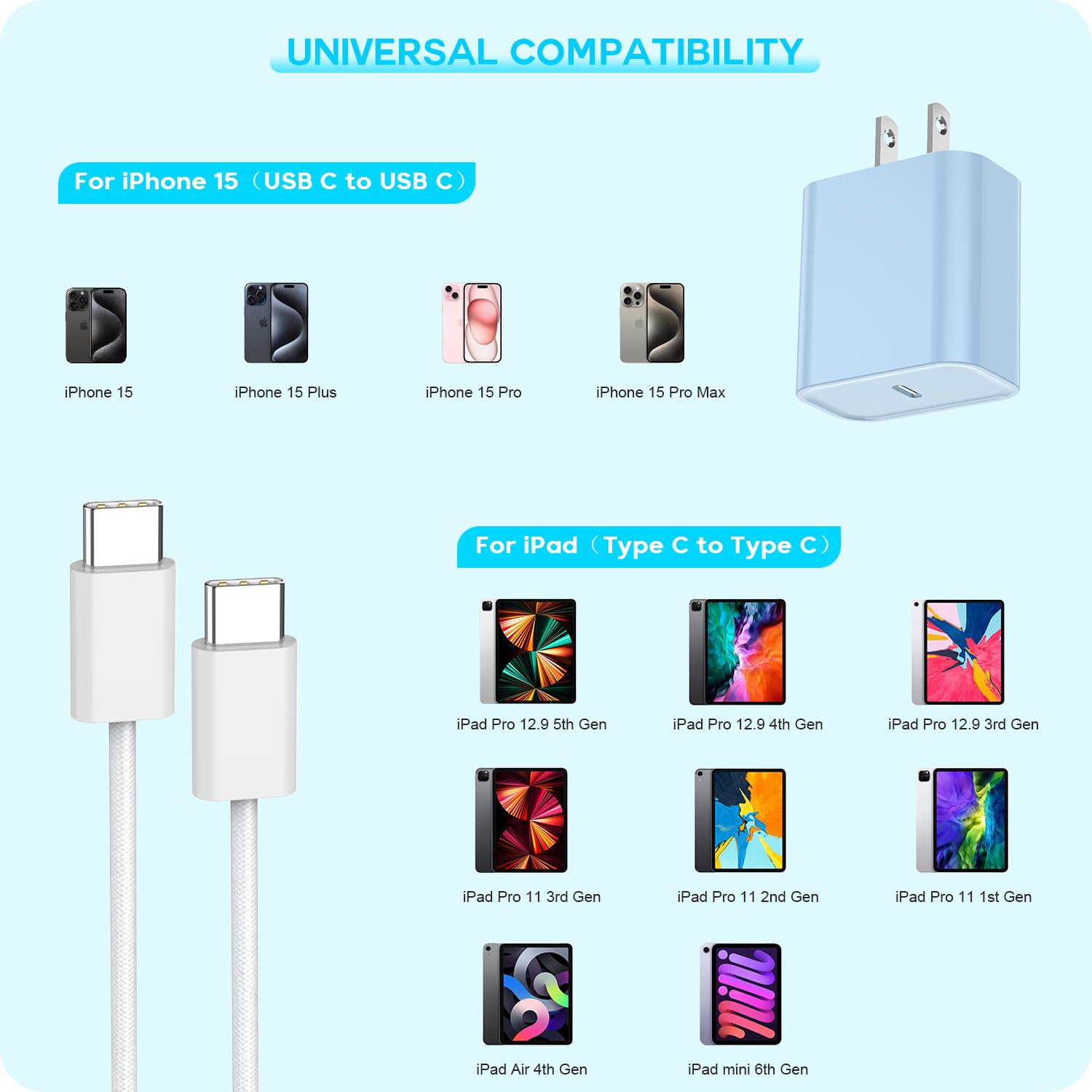 [Paquete de 3] Cargador rápido USB C de 20 W para iPhone 17 16 de c...