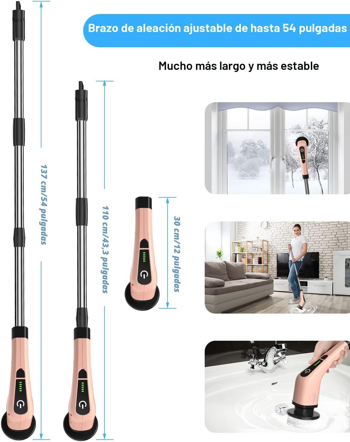 Leebein - Escobilla eléctrica giratoria, cepillo de limpieza inalám...