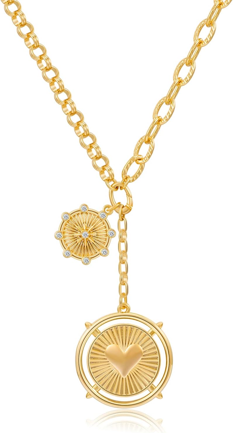 CLASSYZINT Collar con colgante de cabeza de león y moneda de corazó...