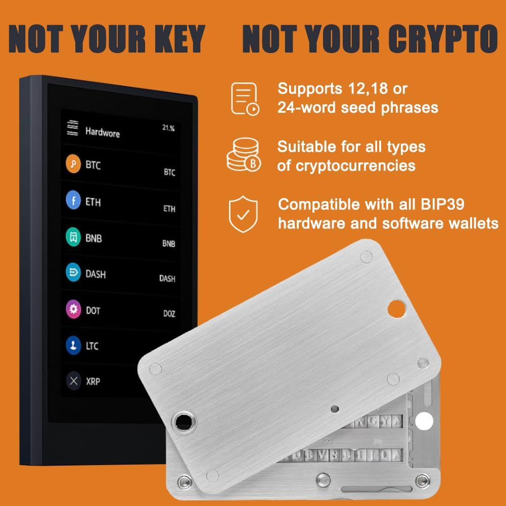 Almacenamiento de semillas criptográficas, cartera de metal con cáp...