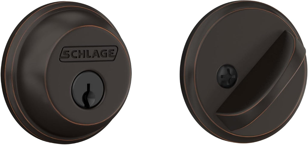 Cerrojo para puerta delantera de un solo cilindro Schlage, bronce e...