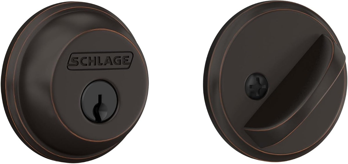 Cerrojo para puerta delantera de un solo cilindro Schlage, bronce e...