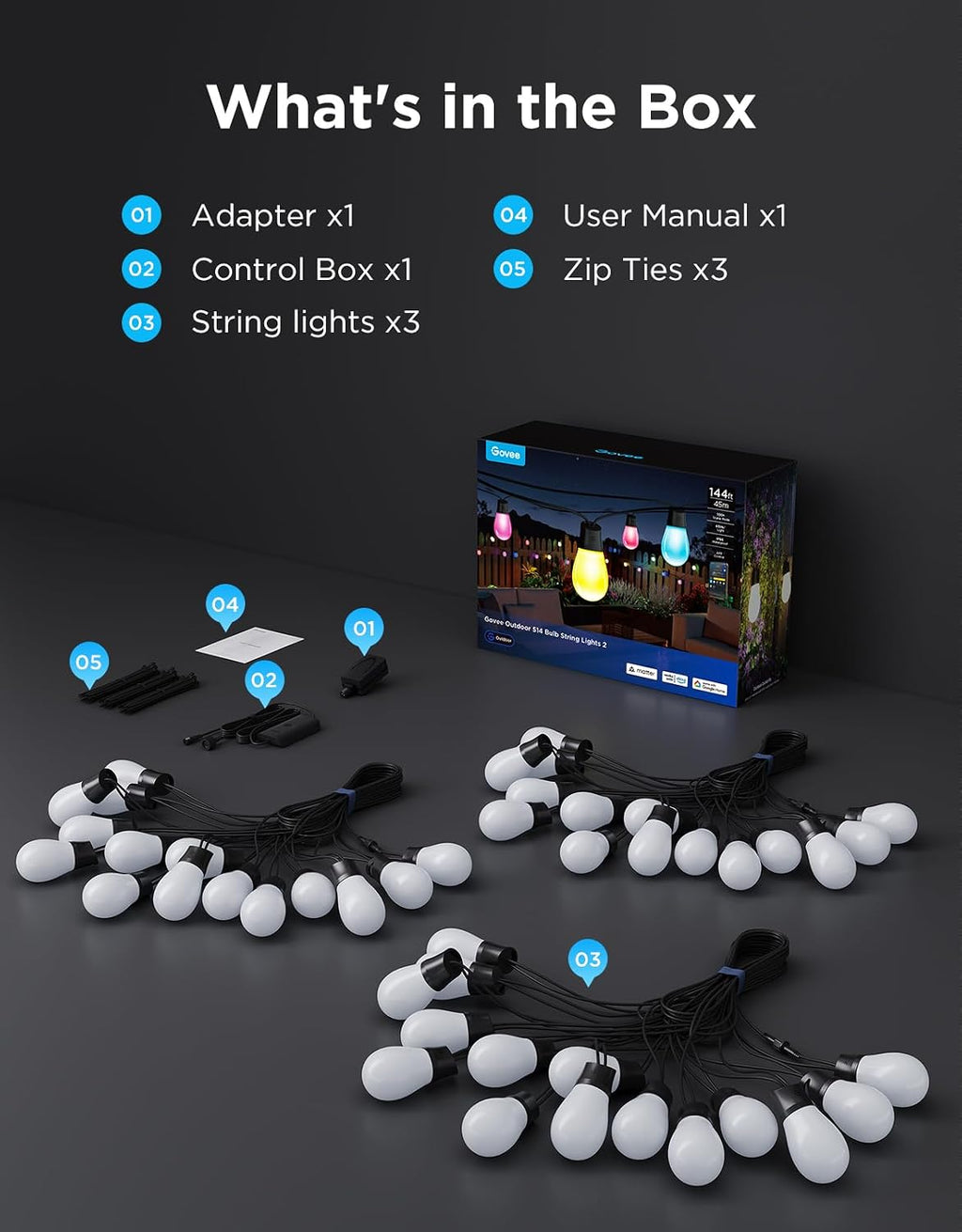 Govee Guirnalda de luces S14 para exteriores, luces inteligentes RG...