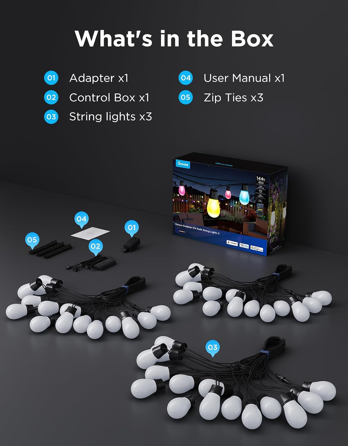 Govee Guirnalda de luces S14 para exteriores, luces inteligentes RG...