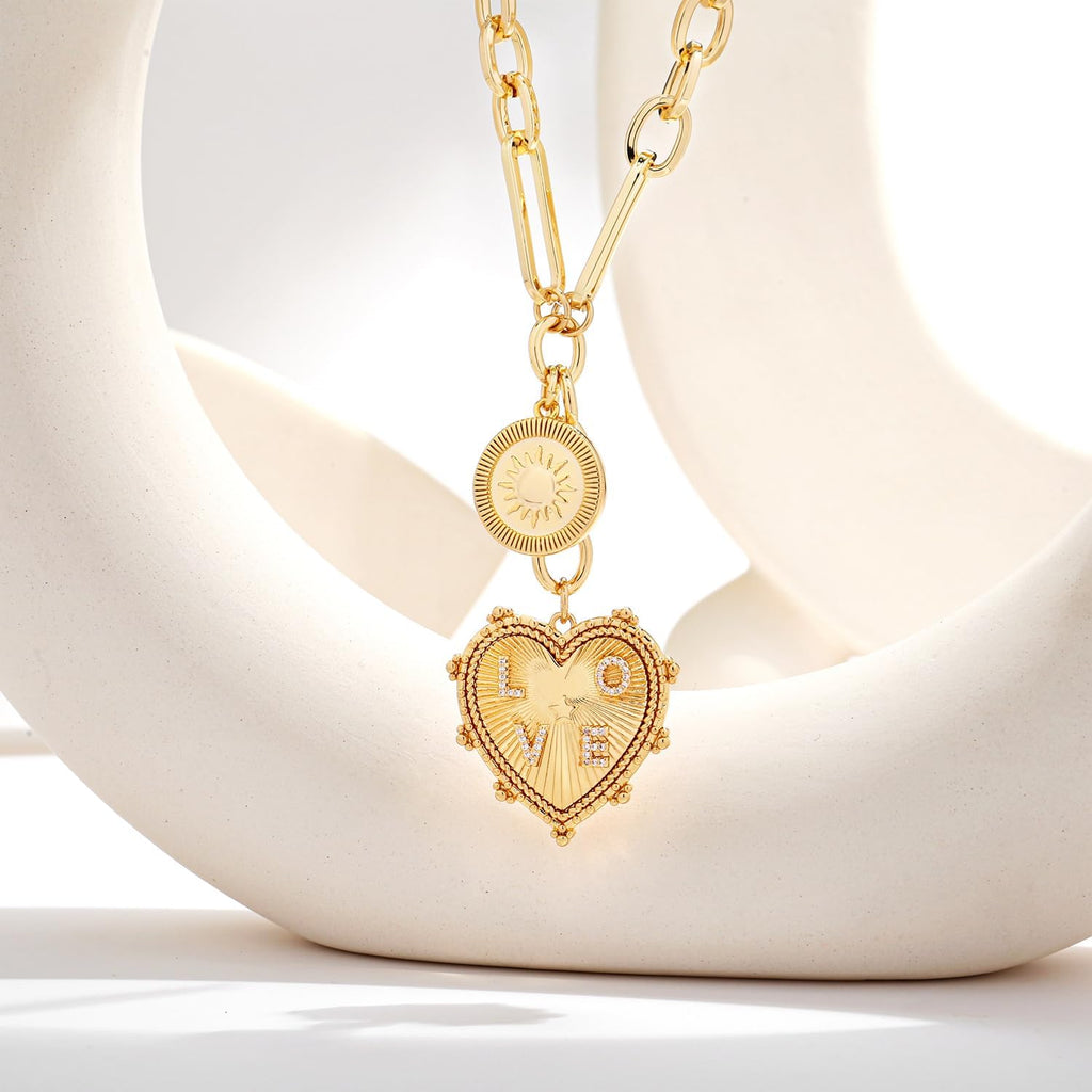 CLASSYZINT Collar con colgante de cabeza de león y moneda de corazó...