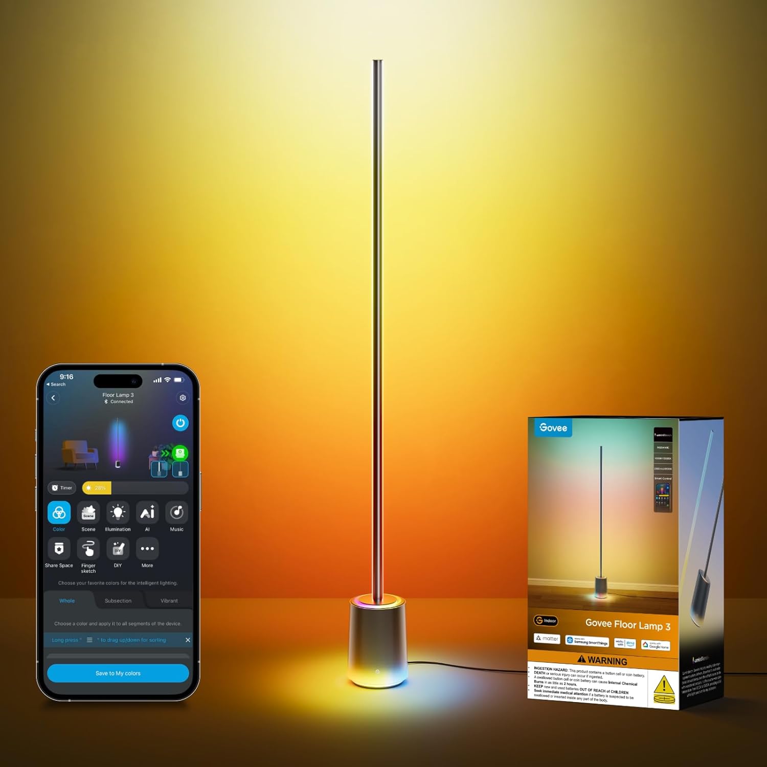 Govee Lámpara de pie 3 con tecnología Luminblend+, lámpara de pie d...