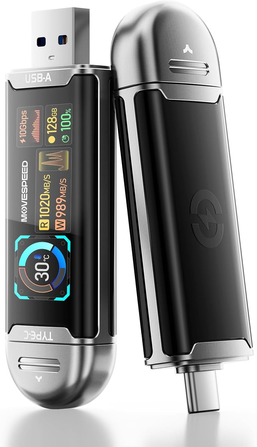 MOVE SPEED Unidad USB de 128 GB con pantalla inteligente 1090 MB\/s...