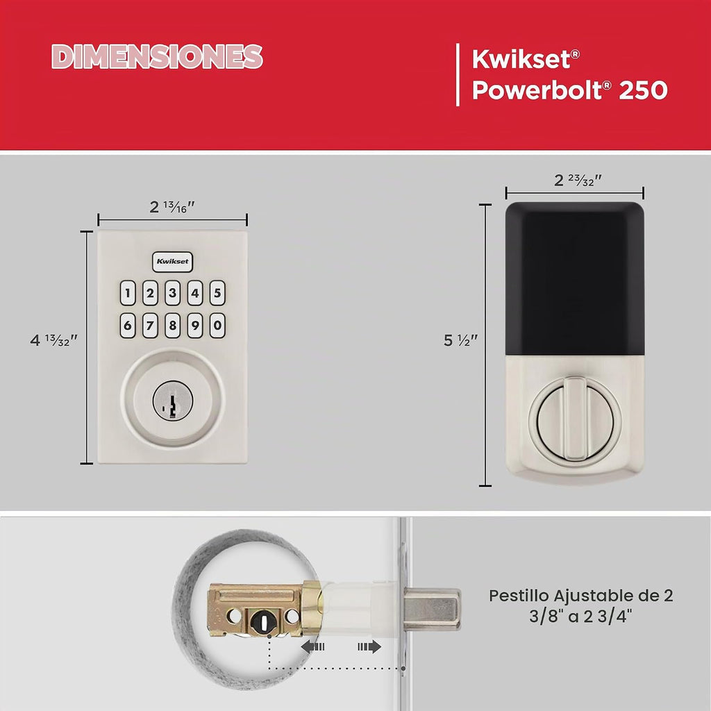 Kwikset Powerbolt 250 - Cerradura electrónica contemporánea de 10 b...