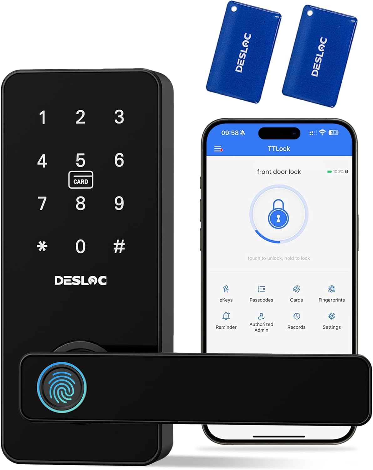 DESLOC Cerradura inteligente de huellas dactilares B200L con manija...
