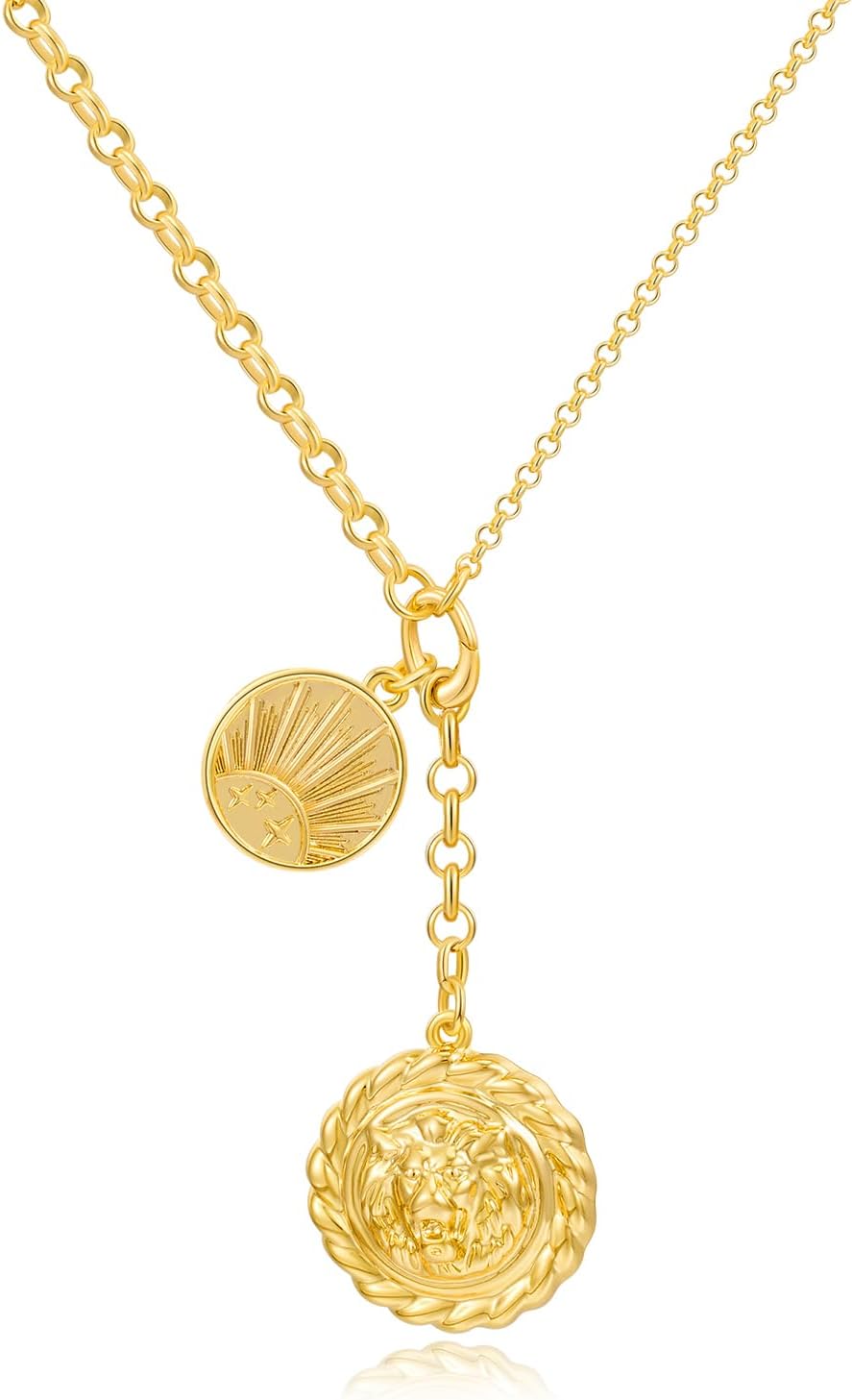 CLASSYZINT Collar con colgante de cabeza de león y moneda de corazó...