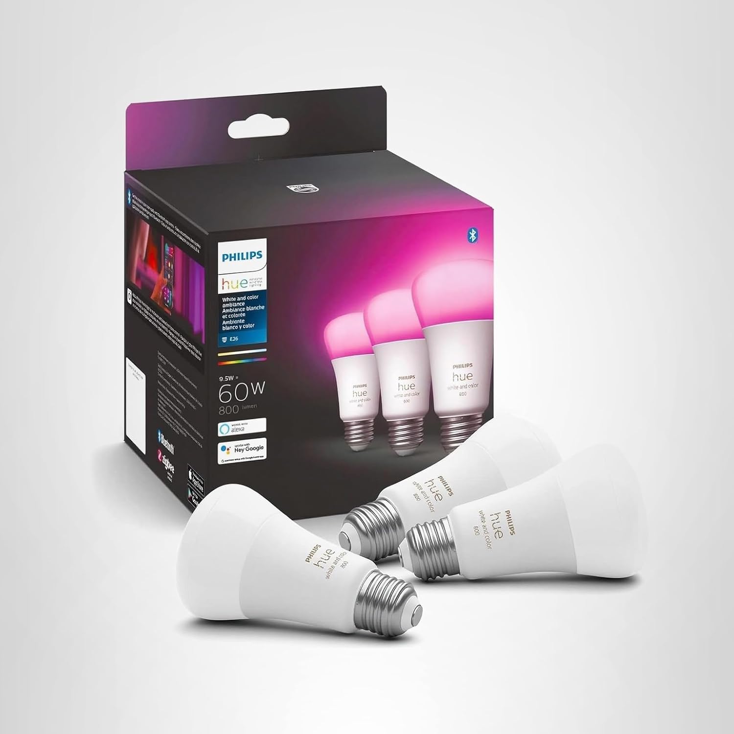 Philips Hue - Bombilla LED inteligente A19 de 60 W, luz ambiente bl...