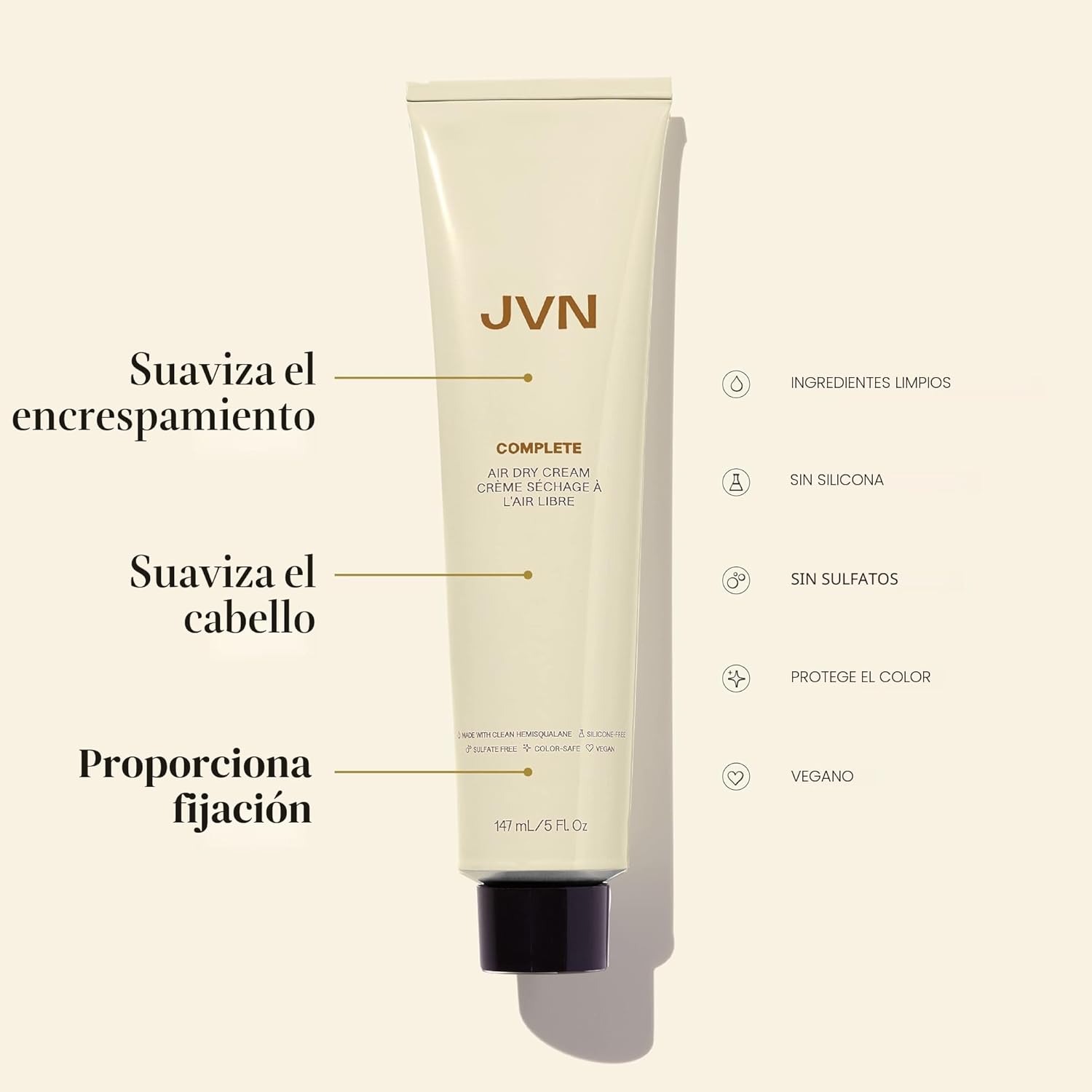 JVN No Heat - Crema completa de secado al aire, 5 onzas líquidas, l...