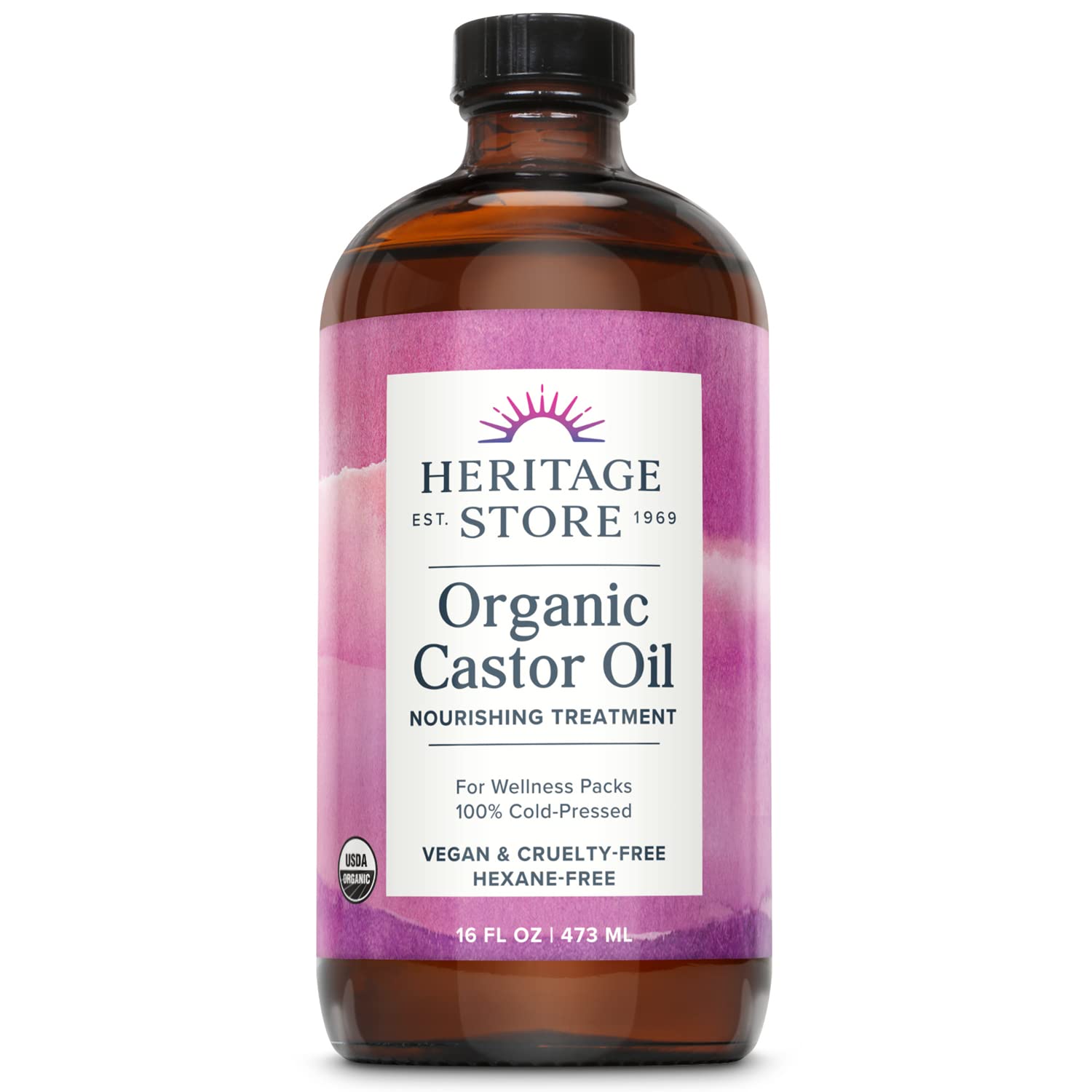 HERITAGE STORE Aceite de ricino orgánico \u2013 Botella de vidrio \...