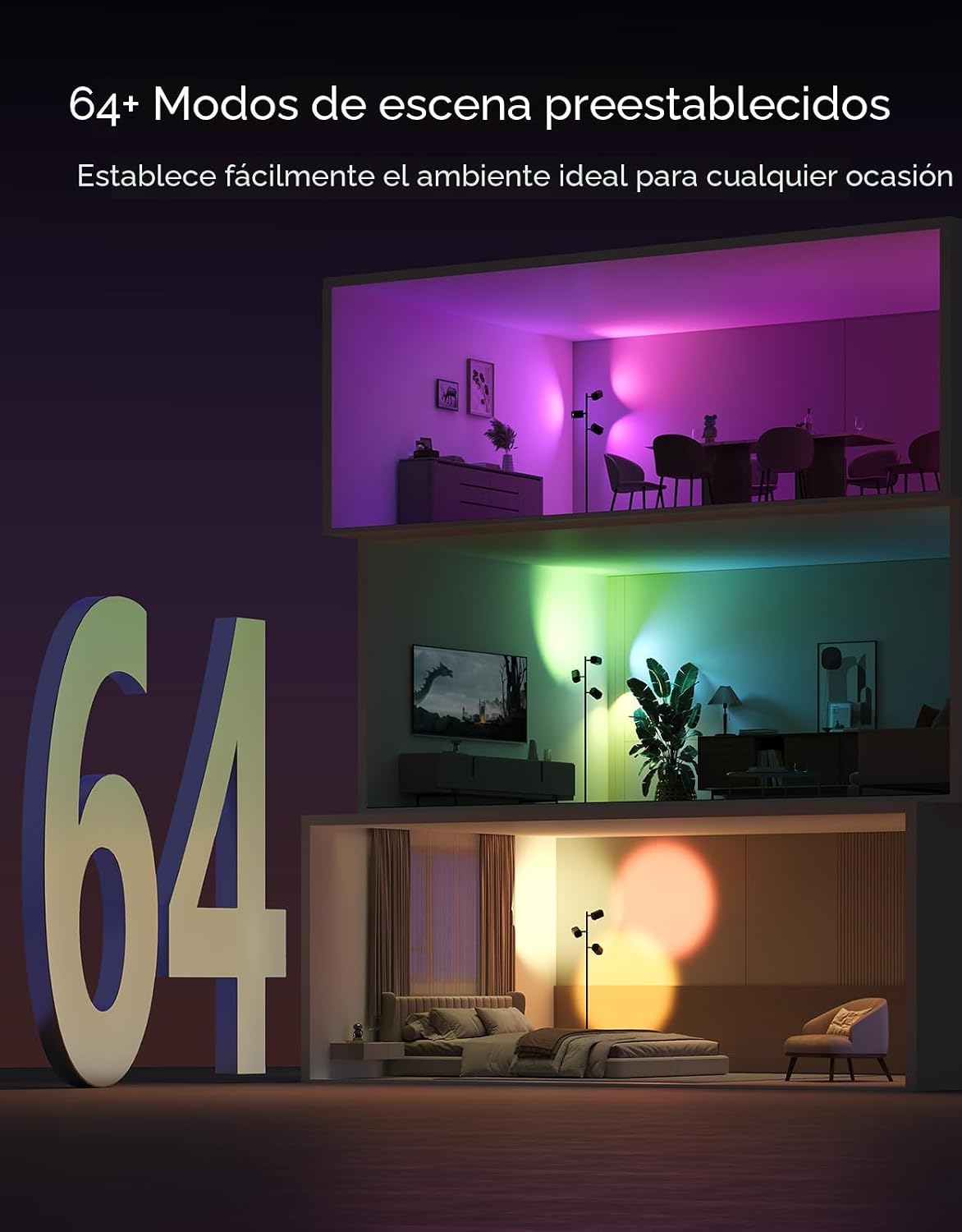 Lámpara de pie Govee en forma de árbol compatible con Matter, 3 luc...